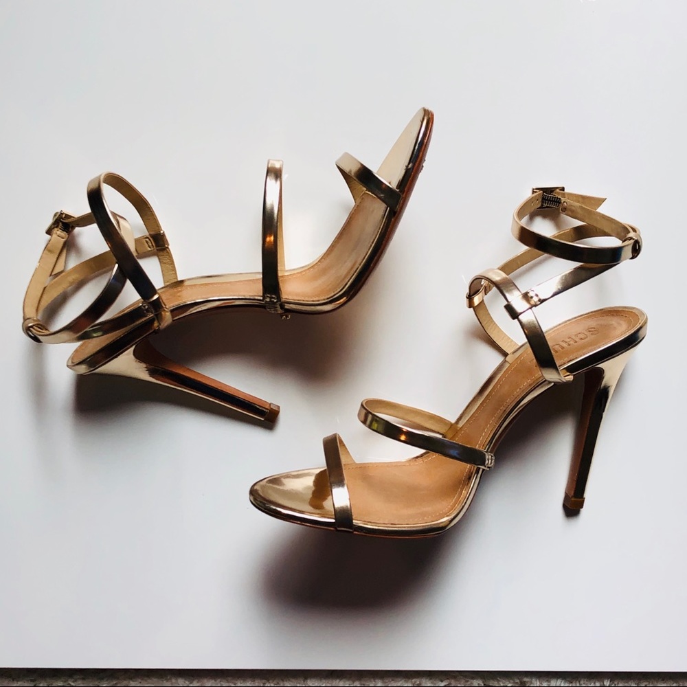 SHUTZ LLARA Gold Strappy Sandals Heels Shoes Sz 9